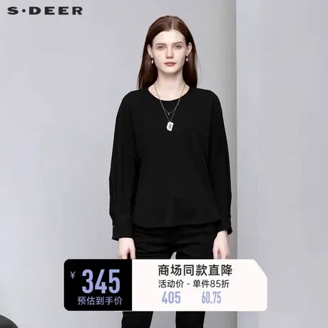 sdeer圣迪奥女装休闲圆领宽松拉链黑色长袖T恤S221Z0206🏇商品大图