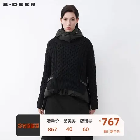 sdeer圣迪奥女装高领连帽开衩针织两件短款羽绒服S21482492📇商品大图