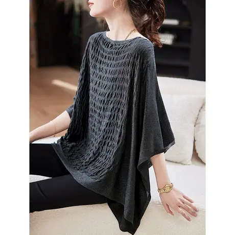 宝诗黎蝙蝠袖气质亮丝慵懒T恤2025春季简约休闲百搭宽松大码女装商品大图