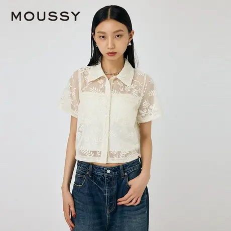 MOUSSY 夏季新品松弛感休闲蕾丝镂空刺绣衬衫010HAK30-0221商品大图