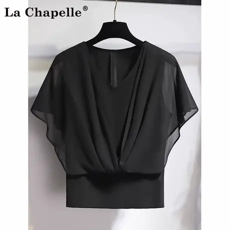 拉夏贝尔时尚韩版短款雪纺衫女2025夏季新款百搭宽松显瘦短袖上衣图片