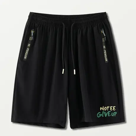 冰丝速干短裤男夏季薄款沙滩裤中裤潮流百搭黑色运动休闲五分裤子商品大图