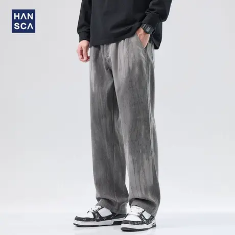 hansca复古渐变休闲裤男秋季2024新款宽松直筒水洗潮牌酷帅长裤子商品大图