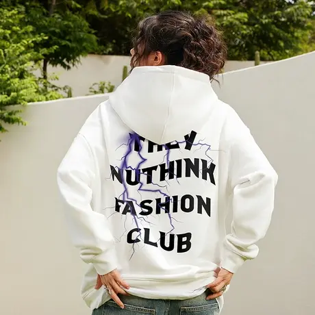 Nuthink国潮420g重磅字母直喷连帽卫衣男潮牌宽松大码美式帽衫冬商品大图