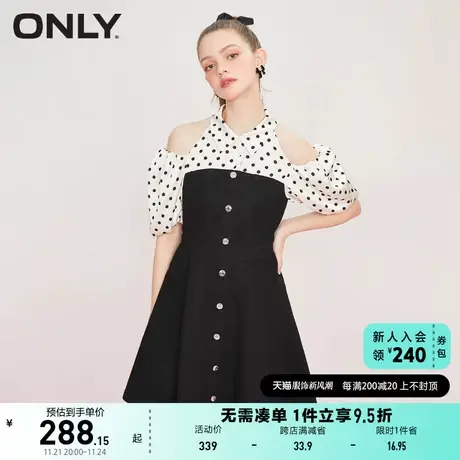 ONLY奥莱2023夏季新款潮流露肩拼接短款牛仔连衣裙女图片