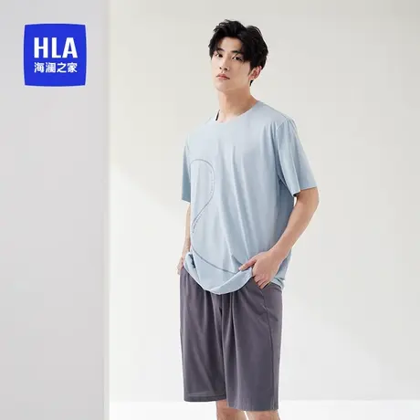 HLA/海澜之家男圆领短袖短裤夏季凉感面料简约舒适青年家居服套装商品大图