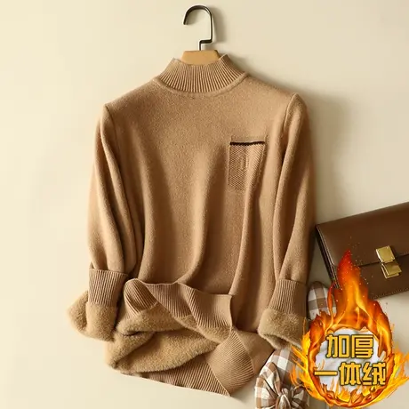 一体绒半高领毛衣女2023年新款加绒加厚打底衫女秋冬内搭针织上衣图片
