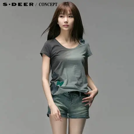 sdeer圣迪奥专柜正品女装夏装丛林感渐变短袖女T恤衫4280146图片