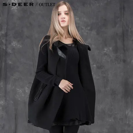 s.deer【新品】圣迪奥女装竖领A字廓形压缩毛呢马夹背心图片