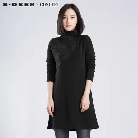 sdeer圣迪奥 女装轻柔高领贴片装饰上衣S16380206图片