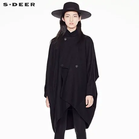 sdeer圣迪奥2019春装宽松剪裁蝙蝠袖oversize毛呢外套女S17361856图片