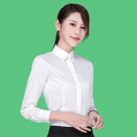 长袖衬衫修身暗门禁新款工作服职业正装百搭上衣春季白色女衬衣图片
