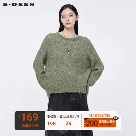 S·DEER圣迪奥女装冬季新款休闲圆领落肩袖宽松针织衫S21463583图片