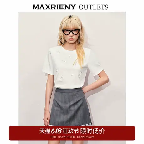 【奥莱】MAXRIENY华丽感花朵钉珠甜美纯白上衣图片