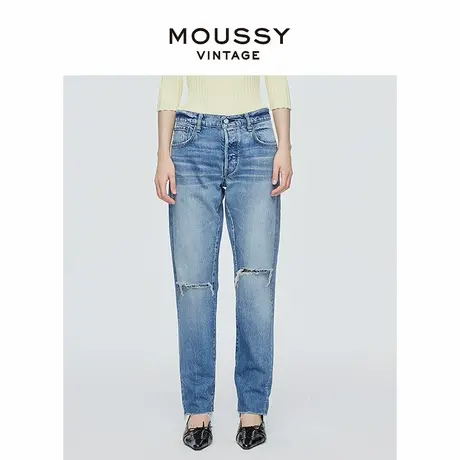 MOUSSY VINTAGE 2025夏季新品浅蓝色破洞小脚牛仔裤541FSC12-3030商品大图
