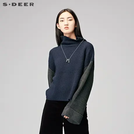 sdeer圣迪奥2018秋冬拼接高领长袖oversize针织衫毛衣女S17483569⛽商品大图