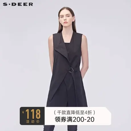 sdeer圣迪奥女装开襟不规则裁剪搭片收腰设计无袖马甲S19181603〰商品大图