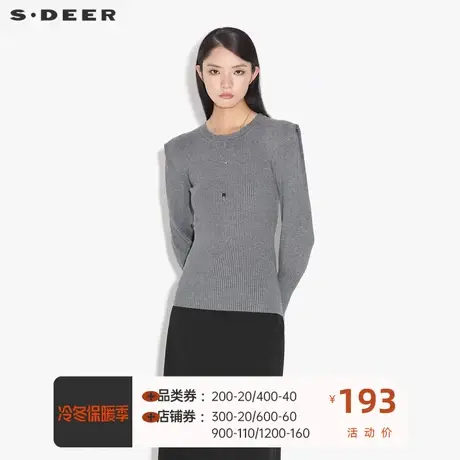 sdeer圣迪奥女装复古文艺圆领泡泡袖针织衫S21363538🥋商品大图