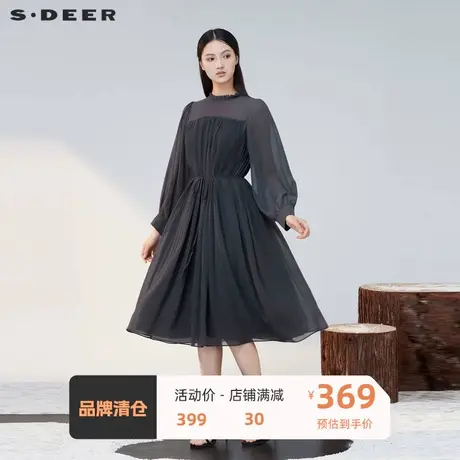 sdeer圣迪奥女装木耳边风琴褶收腰衬衫连衣裙S223Z124Z商品大图