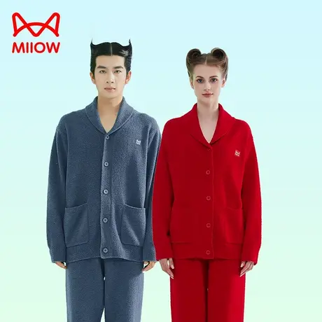 MiiOW/猫人半边绒家居服男女同款舒适保暖加厚翻领睡衣套装秋冬季商品大图