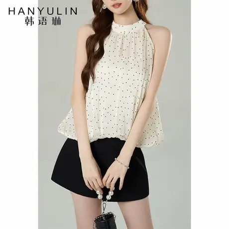 挂脖上衣女2025新款夏季爆款设计感小众短款宽松显瘦波点小衫衬衫商品大图