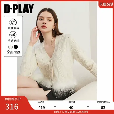DPLAY2025年春季白色毛衣羽毛外套针织衫短款新款毛衣女外套上衣商品大图