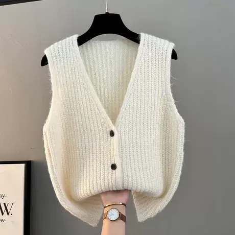 秋冬毛衣马甲无袖针织开衫背心外套女设计感纯色坎肩时尚韩系上衣商品大图