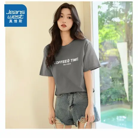 YD真维斯2025夏季新款字母印花女士上衣纯棉宽松百搭短袖T恤女商品大图