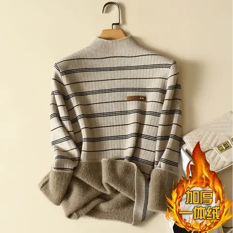 一体绒半高领毛衣女2023年新款加绒加厚打底衫女秋冬内搭针织上衣图片