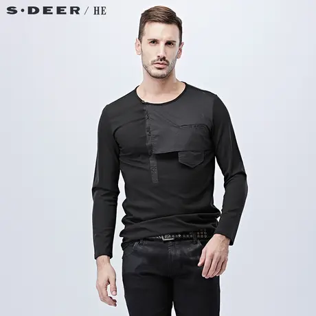 sdeerhe圣迪奥男装个性时尚简约休闲纯色长袖打底T恤男H15370233图片