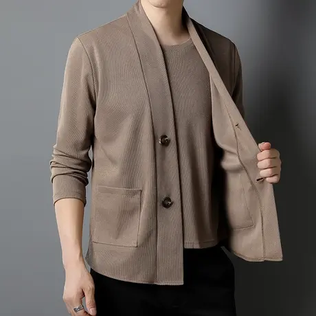 中青年商务休闲外搭上衣韩版修身毛衣外穿春秋假两件针织开衫男士图片