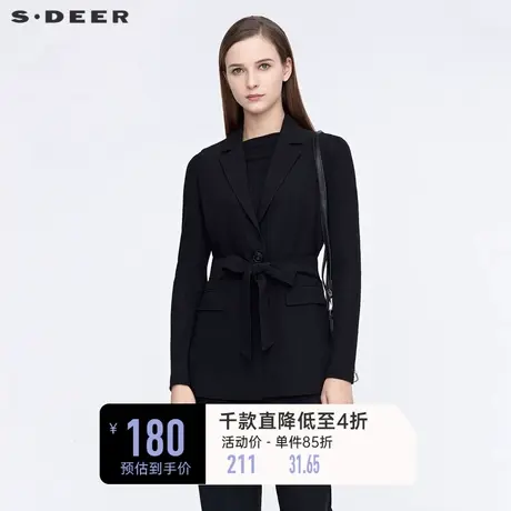sdeer圣迪奥春装OL平驳领收腰通勤黑色西装马甲S21181603图片