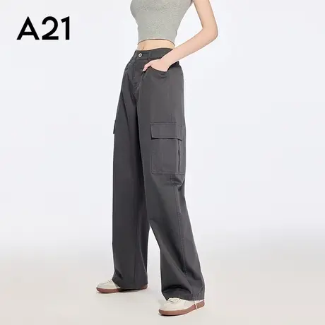 A21女装三色可选休闲裤简约工装裤设计感口袋阔腿裤商品大图