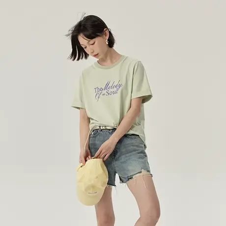 omont蛋挞家 复古字母印花短袖T恤夏季新款宽松休闲半袖上衣商品大图