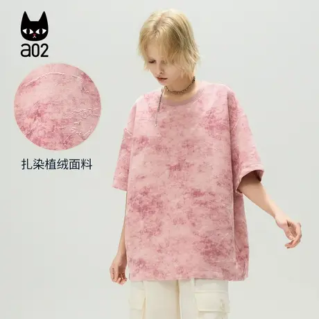 a02【ET自然系列】粉色扎染设计感短袖T恤女2025夏季新款宽松上衣图片
