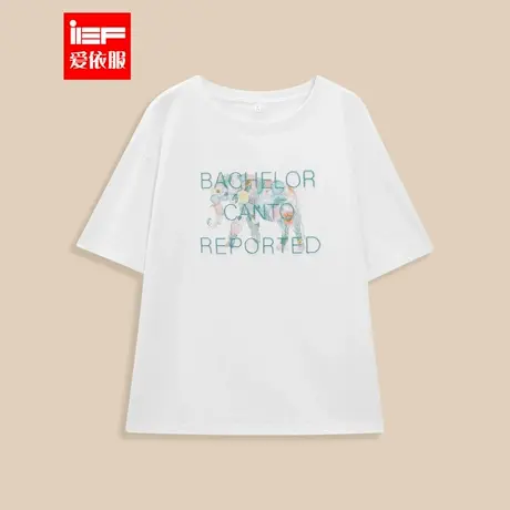 IEF/爱依服短袖上衣2025夏季新款时尚小众大象印花休闲百搭T恤女图片