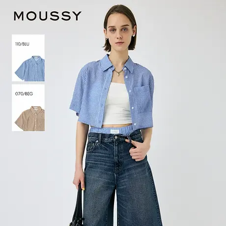 MOUSSY 2025夏季新品日系复古格纹短袖宽松短款衬衫010IS430-3821图片