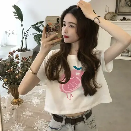 爆款夏日小个子白色短款t恤女短袖2025新款夏季小衫欧货修身上衣图片