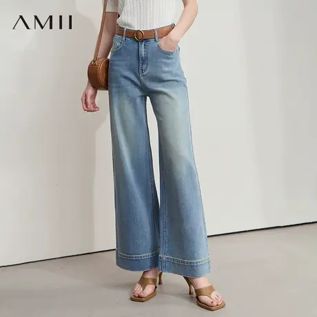 AMII【复古港风】2025秋季复古怀旧宽松直筒阔腿牛仔长裤牛仔裤女商品大图