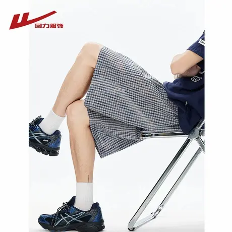 回力纯棉格纹短裤男士夏季薄款2025新款宽松直筒休闲运动五分裤子图片