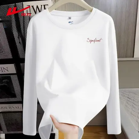 回力正肩长袖t恤女款2025新款白色内搭打底衫春秋季宽松纯棉上衣图片