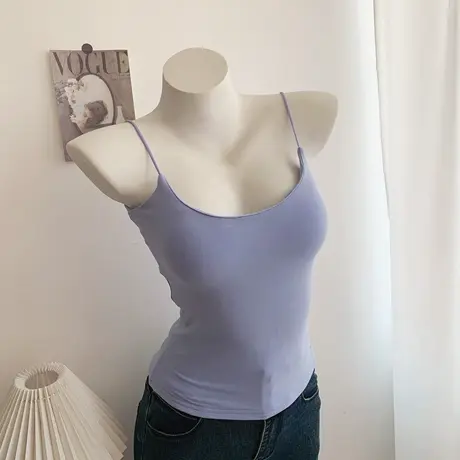 纯欲性感显身材辣妹带胸垫U领小吊带背心上衣修身内搭打底外穿夏图片