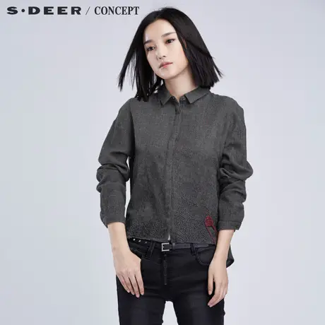 sdeer圣迪奥打底衬衫 自由灵动线迹绣花长袖衬衫S16380587图片