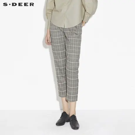 sdeer圣迪奥春装复古格纹腰带压褶休闲九分裤女S21360823图片