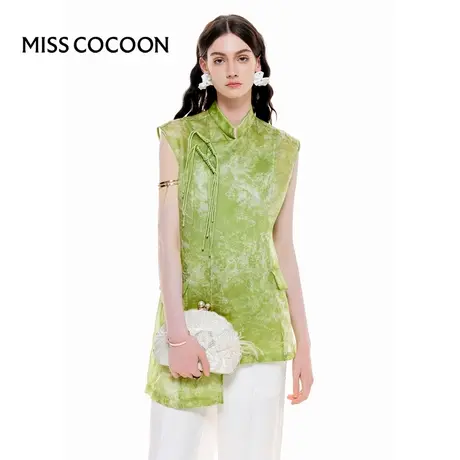 可可尼COCOON100%桑蚕丝2025夏季新款新中式盘扣设计感国风上衣女商品大图