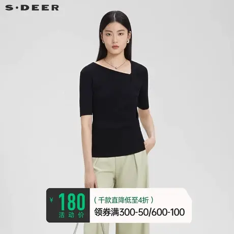 sdeer圣迪奥2023夏装女装不规则领立体裁剪修身针织T恤S23263502图片
