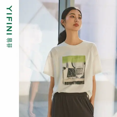 [专柜同款]Yifini/易菲索罗娜解构拼接宽松短款时尚T恤女夏季新款图片