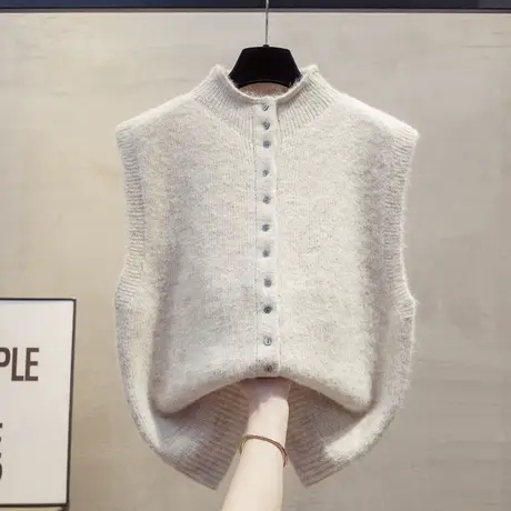 开衫半高领针织马甲背心2025春秋新款宽松外穿马夹叠穿毛衣坎肩商品大图