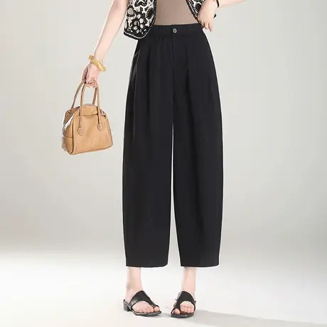 时尚休闲哈伦裤女夏季薄款2025新款松紧腰宽松九分裤百搭直筒裤子商品大图