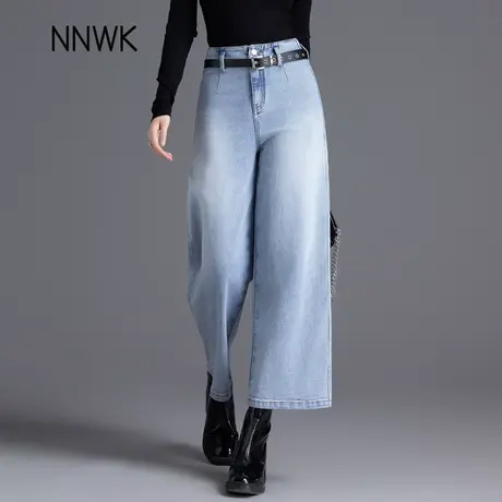 直筒牛仔裤女2025新款春秋浅蓝色裤子高腰九分裤小个子宽松阔腿裤商品大图